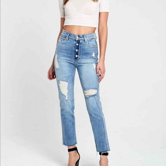 Revice Dream Fit Sweet Monday Wash Exposed Button Fly Distressed Jeans Size 31 - Picture 1 of 8